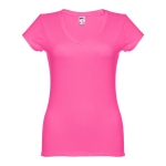 Getailleerde dames t-shirt met v-hals en katoen 150 g/m2 THC Athens kleur fuchsia