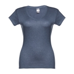 Getailleerde dames t-shirt met v-hals en katoen 150 g/m2 THC Athens kleur gemarmerd blauw