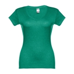 Getailleerde dames t-shirt met v-hals en katoen 150 g/m2 THC Athens kleur gemarmerd groen