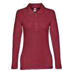 Polo voor dames met lange mouwen van 210 g/m2 katoen THC Bern kleur bordeaux