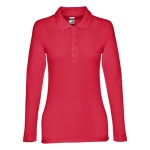 Polo voor dames met lange mouwen van 210 g/m2 katoen THC Bern kleur rood