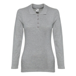 Polo voor dames met lange mouwen van 210 g/m2 katoen THC Bern kleur grijs