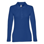 Polo voor dames met lange mouwen van 210 g/m2 katoen THC Bern kleur koningsblauw