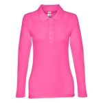 Polo voor dames met lange mouwen van 210 g/m2 katoen THC Bern kleur fuchsia