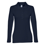 Polo voor dames met lange mouwen van 210 g/m2 katoen THC Bern kleur marineblauw