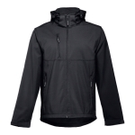 Softshell jassen met capuchon polyester 280 g/m2 THC Zagreb kleur zwart