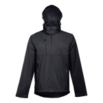 Softshell jassen met capuchon polyester 280 g/m2 THC Zagreb kleur zwart