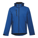 Softshell jassen met capuchon polyester 280 g/m2 THC Zagreb kleur blauw