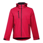 Softshell jassen met capuchon polyester 280 g/m2 THC Zagreb kleur rood