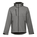 Softshell jassen met capuchon polyester 280 g/m2 THC Zagreb kleur grijs