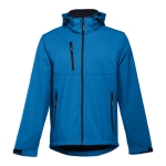 Softshell jassen met capuchon polyester 280 g/m2 THC Zagreb kleur cyaan blauw