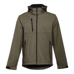 Softshell jassen met capuchon polyester 280 g/m2 THC Zagreb kleur miliair groen