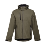 Softshell jassen met capuchon polyester 280 g/m2 THC Zagreb kleur miliair groen eerste weergave