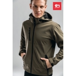 Softshell jassen met capuchon polyester 280 g/m2 THC Zagreb kleur miliair groen