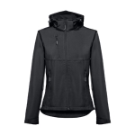 Dames softshell jassen met capuchon polyester 280 g/m2 THC Zagreb kleur zwart eerste weergave