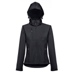 Dames softshell jassen met capuchon polyester 280 g/m2 THC Zagreb kleur zwart