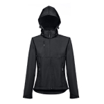 Dames softshell jassen met capuchon polyester 280 g/m2 THC Zagreb kleur zwart vierde weergave