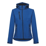 Dames softshell jassen met capuchon polyester 280 g/m2 THC Zagreb kleur blauw