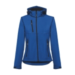 Dames softshell jassen met capuchon polyester 280 g/m2 THC Zagreb kleur blauw eerste weergave