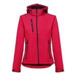 Dames softshell jassen met capuchon polyester 280 g/m2 THC Zagreb kleur rood