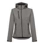 Dames softshell jassen met capuchon polyester 280 g/m2 THC Zagreb kleur grijs