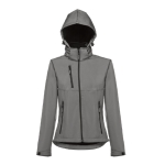 Dames softshell jassen met capuchon polyester 280 g/m2 THC Zagreb kleur grijs vierde weergave