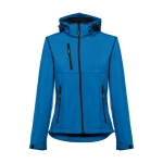 Dames softshell jassen met capuchon polyester 280 g/m2 THC Zagreb kleur cyaan blauw eerste weergave