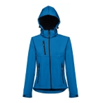 Dames softshell jassen met capuchon polyester 280 g/m2 THC Zagreb kleur cyaan blauw vierde weergave