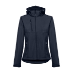 Dames softshell jassen met capuchon polyester 280 g/m2 THC Zagreb kleur marineblauw eerste weergave