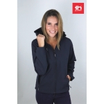 Dames softshell jassen met capuchon polyester 280 g/m2 THC Zagreb kleur marineblauw