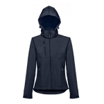 Dames softshell jassen met capuchon polyester 280 g/m2 THC Zagreb kleur marineblauw vierde weergave