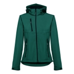 Dames softshell jassen met capuchon polyester 280 g/m2 THC Zagreb kleur donkergroen