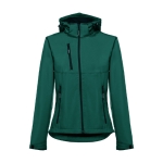 Dames softshell jassen met capuchon polyester 280 g/m2 THC Zagreb kleur donkergroen eerste weergave