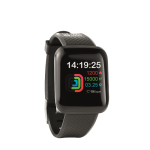 Activity tracker personaliseren als geschenk Training kleur zwart weergave met bedrukking