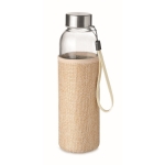 Anti-lek glazen waterfles met logo met jute dop 500ml Crystal SlowLife kleur beige