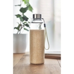 Anti-lek glazen waterfles met logo met jute dop 500ml Crystal SlowLife kleur beige sfeervolle weergave