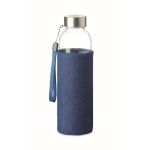 Glazen fles met denim neopreen hoes 500ml Crystal Denim kleur blauw