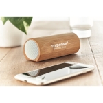 Promotionele cilindervormige draadloze bamboe speaker Escandi kleur hout sfeervolle hoofdweergave