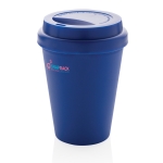 Dubbelwandig plastic koffiebeker 300ml Takeaway Daily kleur blauw weergave met logo