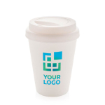 Dubbelwandig plastic koffiebeker 300ml Takeaway Daily kleur wit met afdrukgebied