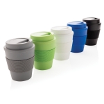 Recyclebare plastic koffiebeker met deksel 350ml Takeaway Comfort kleur zwart weergave algemeen