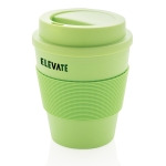 Recyclebare plastic koffiebeker met deksel 350ml Takeaway Comfort kleur lichtgroen weergave met logo