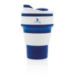 Draagbare opvouwbare siliconen koffiebekers met logo van 350 ml kleur blauw weergave met logo