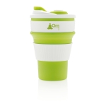 Draagbare opvouwbare siliconen koffiebekers met logo van 350 ml kleur groen weergave met logo