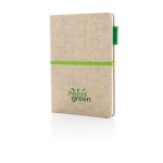 Ecologische notitieboekje bedrukken met logo A5 Jute Bambu kleur limoen groen weergave met logo