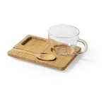 Glazen kopjes met logo met lepel en voet 180 ml Specialty Coffee kleur licht hout eerste weergave