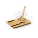 Glazen kopjes met logo met lepel en voet 180 ml Specialty Coffee kleur licht hout tweede weergave