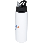 Grote aluminium sportfles met rietje 800ml Straw Colors kleur wit weergave tampondruk