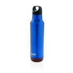 Herbruikbare stalen flessen met kurkbasis 600 ml Cork Base kleur blauw weergave met logo