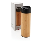 Elegante thermosbeker met bamboe buitenkant en non-drip deksel 450ml Wood kleur hout weergave met doos